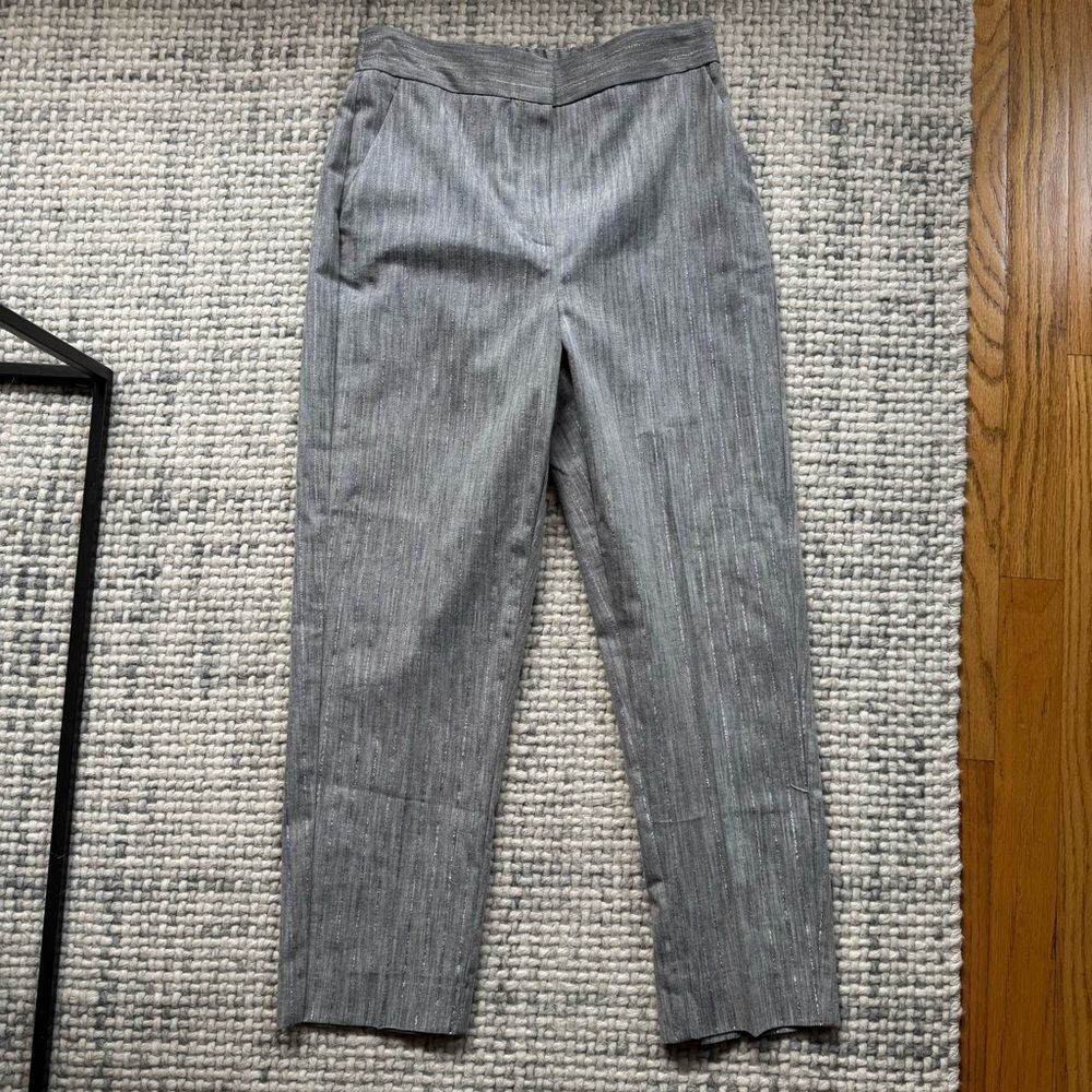 Marella Grey Cotton Silver Pinstripe Cigarette Trouser 2